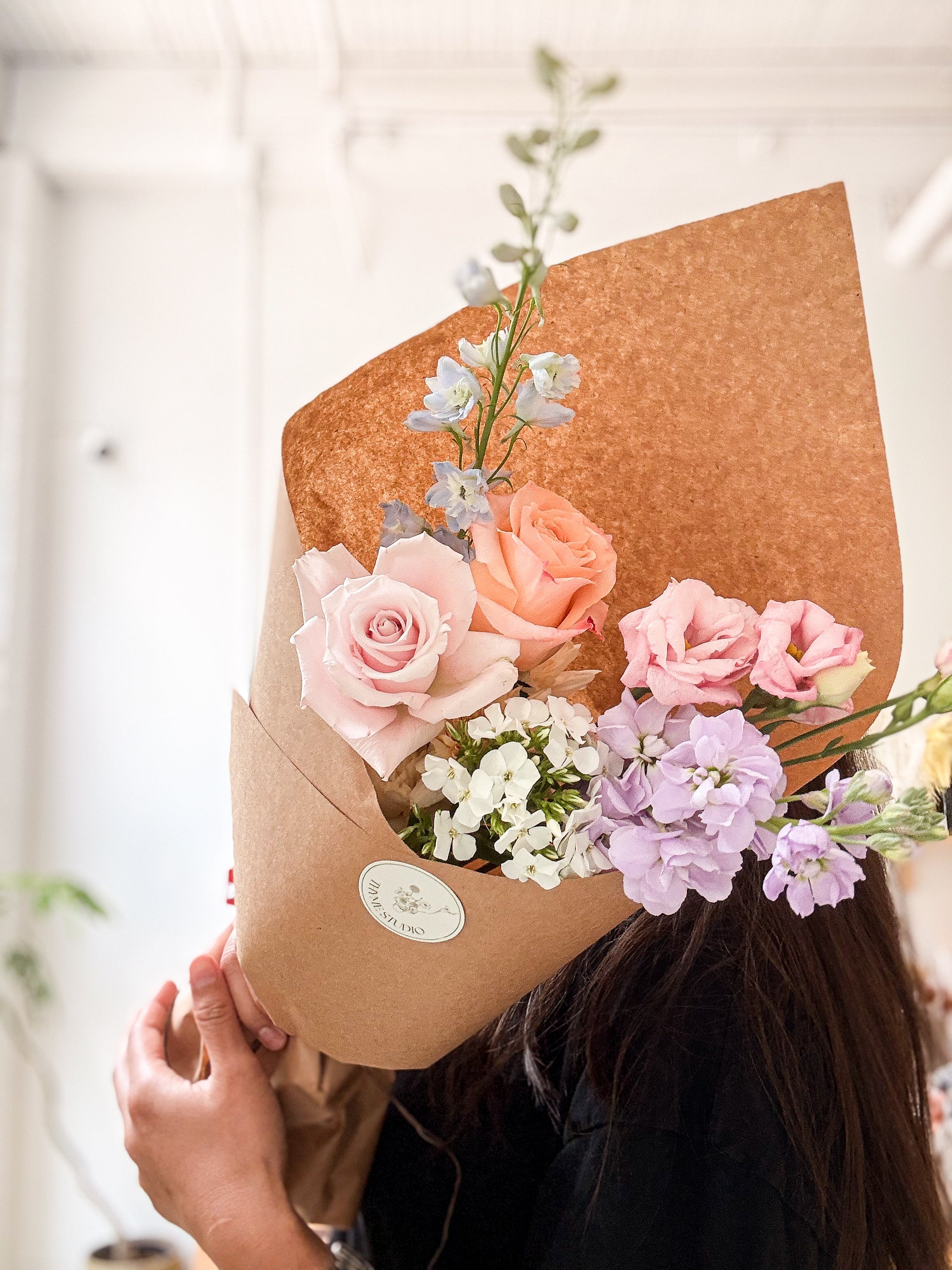 Fresh petite bouquet with colourful seasonal flowers, available for weekly subscription delivery in Toronto – Thyme Studio